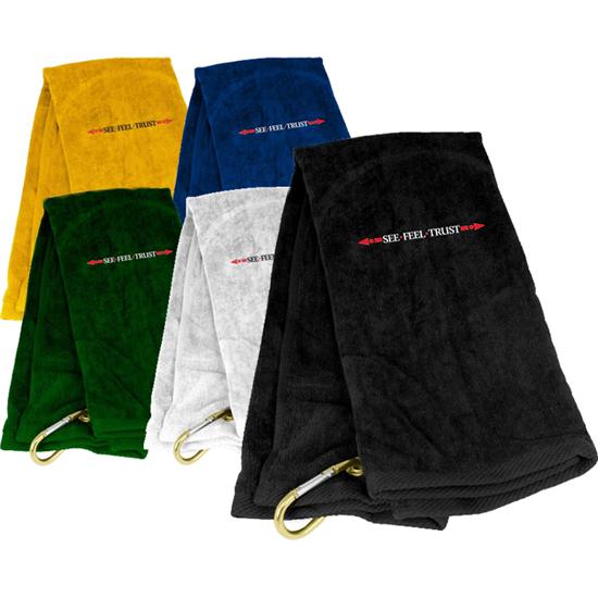 Tri-Fold Linear See Feel Trust Logo Golf Towel